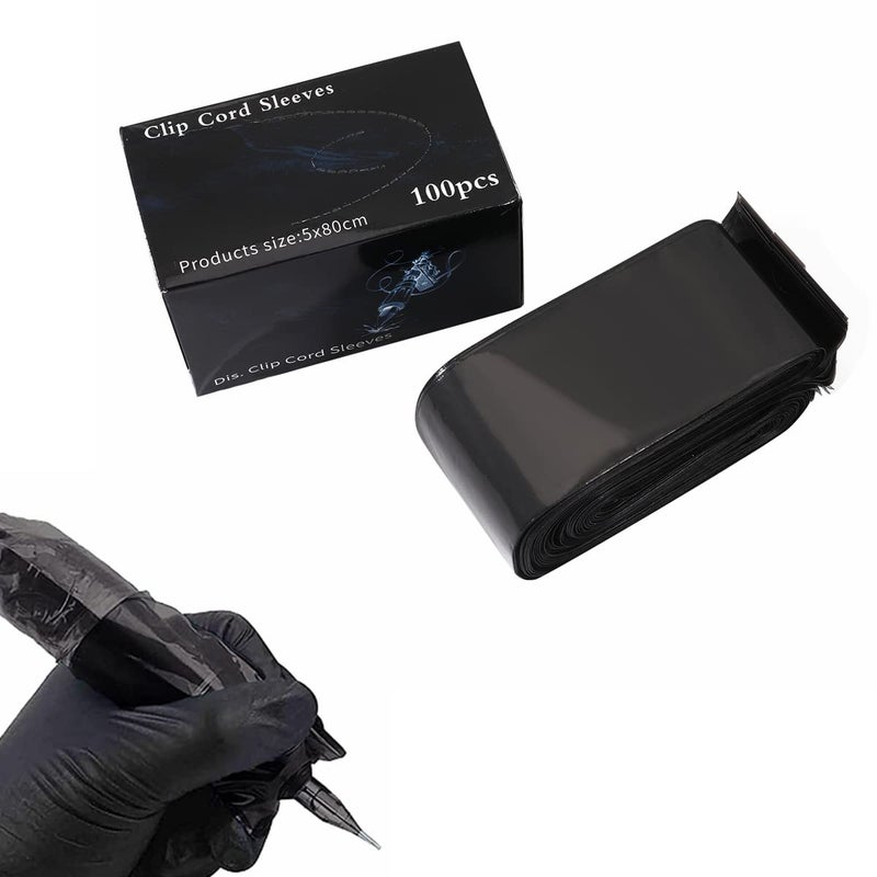 KingWei Clip Cord Covers,One Box of 100PCS Plastic Black Clip Cord Sleeves,Rotary Cartridges Pen Machine Sleeves Bag - Image 1